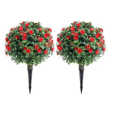 Imagem de Aqur2020 Árvore de Bola de Topiaria Artificial, Planta Falsa de 17,7 Polegadas PE, Arbusto de Vegetação Falsa Com Ponta de para Decoração de Pátio de Varanda de Jardim