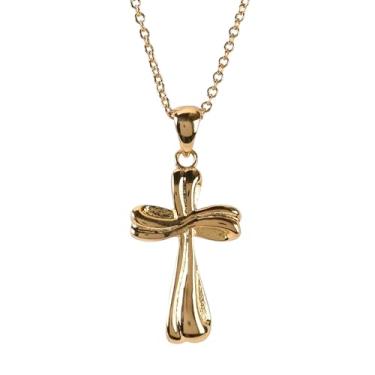 Imagem de Dicksons Colar feminino com cruz Mobius Bud elegante de 45,7 cm com design de fita banhada a ouro polido, pingente fluido Faith Jewelry