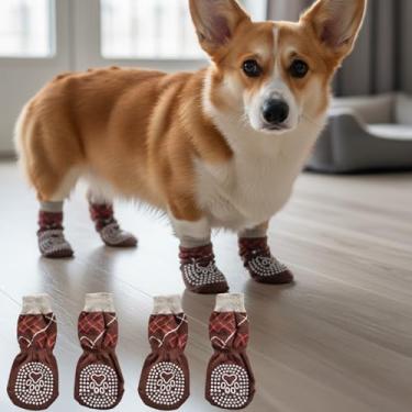 Imagem de 4 meias antiderrapantes para cães - botas de cachorro para evitar lamber patas, sapatos antiderrapantes para cães ao ar livre, ótimo para proteção de patas de cães
