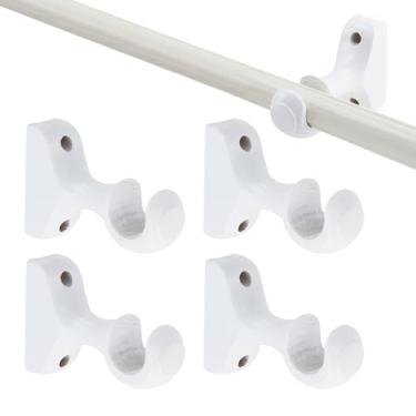 Imagem de Wealrit 4 peças de suportes de varão de cortina de madeira para guarda-roupas e chuveiros, cortinas suspensas, suporte de extremidade de retorno, ganchos montados na parede (branco único)
