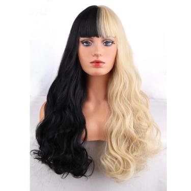 Imagem de Peruca MAGQOO preta e loira longa encaracolada para mulheres e meninas