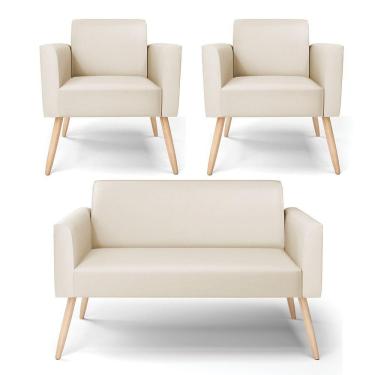 Imagem de Sofá Namoradeira Com 2 Poltronas Pés Palito Natural Marisa Corino Bege D03 - D'rossi