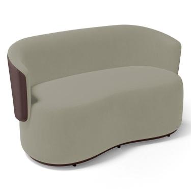 Imagem de Poltrona Namoradeira Aisha 02 Lugares Orgânica Composê Sintético Marrom Suede Bege - Abmaza