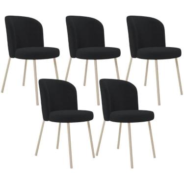 Imagem de Kit 05 Cadeiras Para Sala De Jantar Cozinha Estofada Gavi Arena L02 Bouclê Preto - Lyam Decor