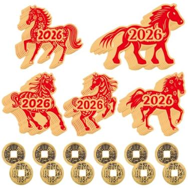 Imagem de Gueevin 100 Pcs 2026 Year of The Horse Lucky Scratch Off Cards and 25 Pcs Chinese Coins Set Chinese New Year Fortune Game Good Luck Gifts Party Supplies Holiday Pack (Lucky)