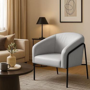 Imagem de Poltrona Sala Industrial Alta Preto Stella Corino Cinza D03 - D`rossi