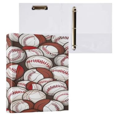 Imagem de Blueangle Fichário de 3 anéis com padrão de bolas de beisebol com prancheta e 2 bolsos - Organizador de documentos decorativos de 3 cm para escritório, suprimentos para reuniões (257)