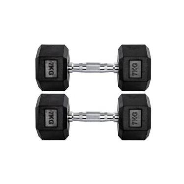 Imagem de Par Halteres 7kg + 7kg Dumbbell Sextavado Emborrachado Pegada Cromada Gallant (GDB07F3B-PT)