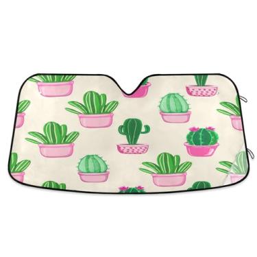 Imagem de SEHANY Pára-brisa de carro cacto planta verde para-sol dobrável janela frontal protetor de viseira solar para carro, SUV, caminhão - Mantenha o veículo fresco, 137 x 81,5 polegadas