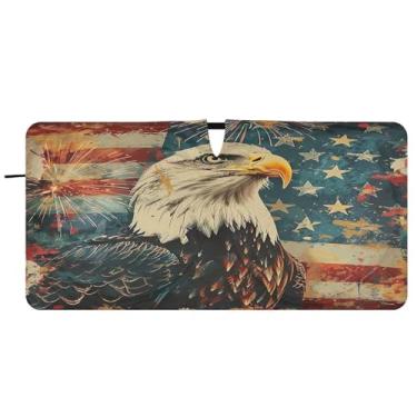 Imagem de Blueangle Pára-brisas bandeira águia careca - 149.9 cm x 76.2 cm dobrável carro janela frontal blocos para-sol raios UV viseira de sol (272)