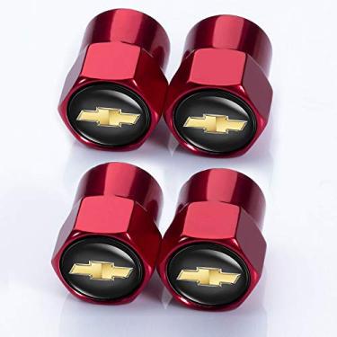 Imagem de Tampa da haste da válvula de pneu para Chevrolet Cruze Malibu Colorado Equinox Silverado Camaro Vedação de anel de vedação de pneu resistente à corrosão tampas de válvula de pneu pacote com 4 vermelho