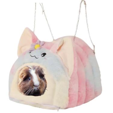 Imagem de Copfeu Cama de esquilo pendurada, casa de refúgio, porquinho-da-índia, ninho de algodão, quente, fofo, macio, lavável, casa de dormir, adequada para hamsters, esquilos, porquinhos-da-índia e outros