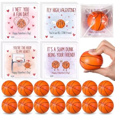 Imagem de Sotiff 24 Set Valentines Day Basketball Gifts Includes 24 2.5” Inch Mini Basketballs 24 Exchange Cards Mini Foam Ball Toys with Holiday Cards for Valentines DIY Gifts Sport Party Favors
