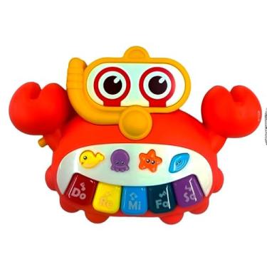 Imagem de Brinquedo Caranguejo Piano Musical Interativo com Luzes Coloridas, 18x13cm, 6+ Meses, 3 Pilhas AAA