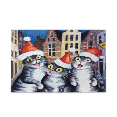 Imagem de Qilmy Quebra-cabeça de gatos de Natal para adultos, adolescentes e crianças, 1000 peças quebra-cabeça de madeira divertido jogo familiar para presente de férias decoração de casa