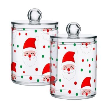 Imagem de Qilmy Pacote com 2 unidades de suporte Qtip de Papai Noel fofo, frascos de boticário de 400 ml, vasilha organizadora de banheiro para cotonetes, bolas de algodão, almofadas de maquiagem, fio dental