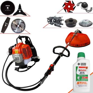 Imagem de Cortador de Grama Costal À Gasolina Terra GRC430 43cc 1,7HP Alta Performance Roçadeira Com Carretel e Kit de 8 Opções de Cortes + Óleo Stihl 2 Tempos