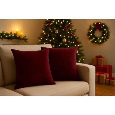Imagem de Kit 2 Capas de Almofada Natalina 45x45cm em Suede Aveludado com Zíper - Sem Enchimento Decoração Natal (Marsala)