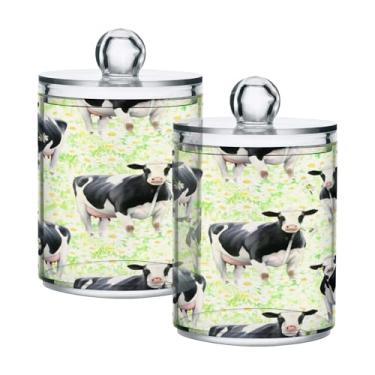Imagem de Qilmy Qtip Suporte de boticário de vacas preto e branco de 400 ml, frasco de armazenamento de boticário de plástico transparente com tampa, dispensador de recipiente de banheiro para bola de algodão