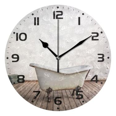 Imagem de JUZIHAI Relógio de parede para banheira, silencioso, sem tique-taque, relógios de parede redondos operados por bateria, fácil de ler, relógio decorativo de parede para casa, cozinha, sala de estar