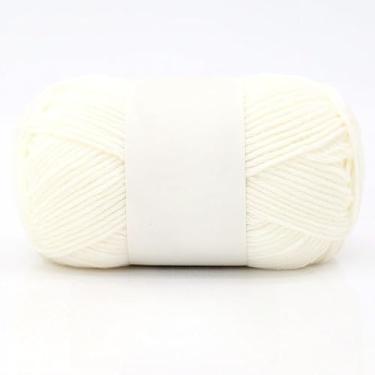 Imagem de Bolas de fio de algodão – fio de peso médio para chapéus de crochê, cachecóis, chinelos e artesanato de tricô à mão, macio e durável (branco)