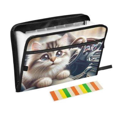 Imagem de Pasta organizadora de arquivos sanfonada de carro para dirigir gato fofo para tamanho carta e tamanho A4 para material de escritório escolar