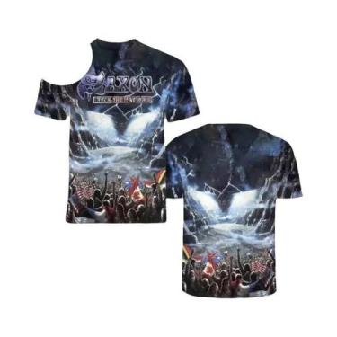 Imagem de Camiseta Unissex Oversized Hip Hop Com Estampa 3D Da Banda Rock Saxon,
