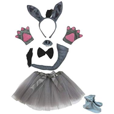 Imagem de Petitebella Burro Tiara Luvas de Nariz Tutu Sapatos 7 Peças Fantasia para Meninas 1-5 anos (Cinza, Tamanho Único)