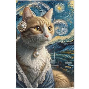Imagem de Engraçado Gato Noite Estrelada Gatinho Adultos Quebra-cabeça 500 Peças Pintura Fine Art Único Divertido Brinquedo Adulto Personalizado Tech Game Puzzle, Presentes, 52 cm x 37,8 cm