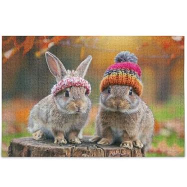 Imagem de Quebra-cabeça personalizado adorável coelho coelho para adultos 500 peças presentes de elefante branco cena engraçada quebra-cabeças coloridos impressão animal decoração de arte, 52 cm x 37,8 cm