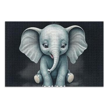 Imagem de Quebra-cabeça 1000 peças adulto fofo desenho animado elefante preto presentes para amantes de quebra-cabeça divertido Prime arte animal impressão, 75 x 40 centímetros
