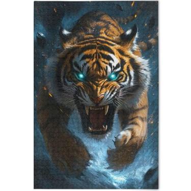 Imagem de Quebra-cabeça com estampa de tigre feroz, 500 peças para adultos, estampa de arte animal, natureza, divertido, personalizado, presente de jogo de quebra-cabeça engraçado, 52 x 37,8 cm
