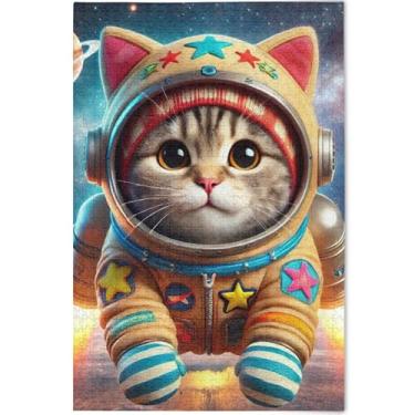 Imagem de Astronauta Gato Gatinho Fofo Personalizado Adultos Quebra-cabeça 1000 Peças Tech Game Puzzle Presentes Exclusivo Quebra-Cabeça Presentes Arte Decoração Pintura, 75 cm x 50 cm