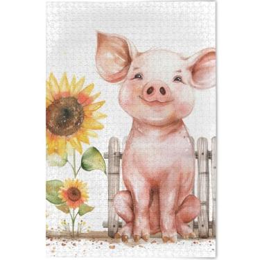 Imagem de Quebra-cabeça fofo porco feliz para adultos, jogo de 500 peças, engraçado, personalizado, paisagem, animal, flor, arte, 52 x 37,8 cm