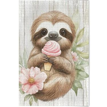 Imagem de Quebra-cabeça de flor de sorvete de preguiça fofa 500 peças para adultos decoração de casa arte divertida família quebra-cabeça personalizado amigos família jogos presentes, 52 cm x 37,8 cm