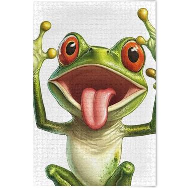 Imagem de Quebra-cabeças fofos de sapo de desenho personalizado 500 peças para adultos arte de paisagem difícil quebra-cabeças de jogos tecnológicos presentes, 52 cm x 37,8 cm