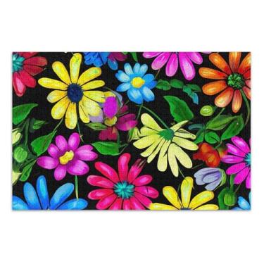 Imagem de Quebra-cabeça de margaridas coloridas vibrantes para adultos pretos 1000 peças engraçado divertido natureza quebra-cabeça pintura animal, 75 x 40 centímetros