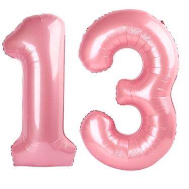 Imagem de Balão rosa perolado número 13 de 101 cm, balão número 13, 101 cm, decorações de festa de aniversário de 13 anos para meninos ou meninas, suprimentos de festa de aniversário de Mylar enorme