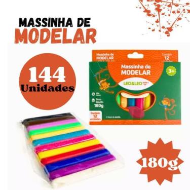 Imagem de Kit 12 Caixas Massinha De Modelar Leo&Leo 144UN 180g Infantil Escolar 