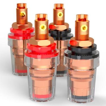 Imagem de Preffair BP1111 Postes curtos para encadernação de alto-falante cobre puro 4 mm soquete banana soquete terminal soldagem + parafuso fixação borne de ligação para pré-amplificador/amplificadores