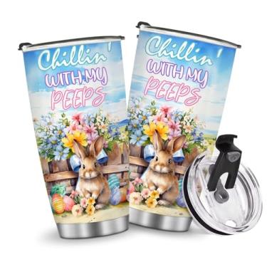 Imagem de Caneca de café para viagem com isolamento térmico garrafa de água estilo coelho meninos meninas presentes para Natal, aniversário, dia das crianças, presente de aniversário masculino 590 ml, alça