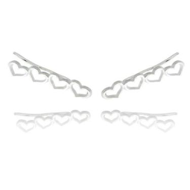 Imagem de Brinco Feminino Earcuff  Elo Corações Vazados Prata Legitima - Lojas L
