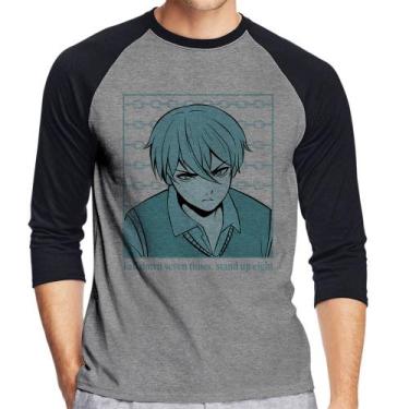 Imagem de Camiseta Raglan Fall Down Seven Times, Stand Up Eight Manga 3/4 - Foca
