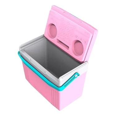 Imagem de Caixa Cooler Térmico Pequeno 8 Litros Rosa Cabe Ate 12 Latas Porta Copo