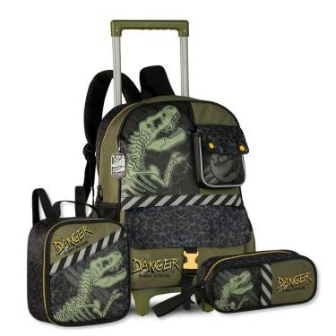 Imagem de Kit Escolar Dinossauros Mochila Rodinhas com Lancheira e Estojo-Masculino