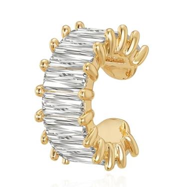 Imagem de MEVECCO Brinco de orelha sem piercing para mulheres, banhado a ouro 18 quilates delicados, cartilagem, prendedor de pressão, piercings falsos, minimalistas, argolas abertas, presentes, Sem pedra