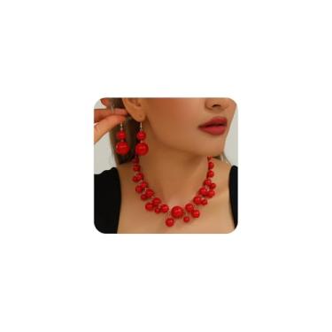 Imagem de Navirix Conjunto de brincos de gargantilha com contas de ouro grosso para mulheres, colar grande exagerado, ajustável, moderno, festa, formatura, joia, Large, Metal, Sem Pedra Preciosa