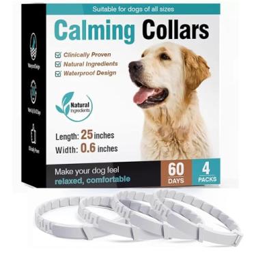 Imagem de Pacote com 4 (duram 240 dias) Coleira calmante para cães - Coleiras de feromônios calmas para cães, alívio de estresse, fogos de artifício e tempestades - Ajuste ajustável para cães pequenos, médios e