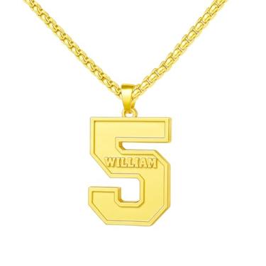 Imagem de Ldurian Colar com nome de número personalizado, pingente de corrente de número esportivo para homens, colares de nome de atletas personalizados 00-99 preto presente de aço inoxidável para homens