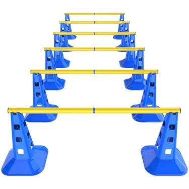 Imagem de AHAILUOO Conjunto de cone com obstáculos para agilidade para cães, curso de agilidade ajustável para treinamento de quintal, 12 cones com barra transversal de PVC, 4 níveis de altura (pacote com 12)